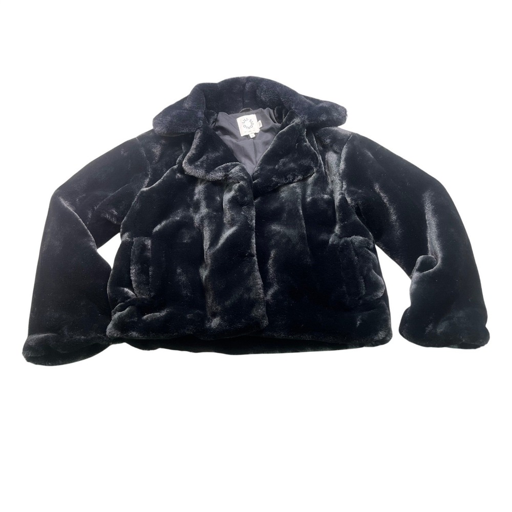 Lili Sidonio Womens L Black Faux Fur Coat Plush Jacket Mob Wife Glam Winter